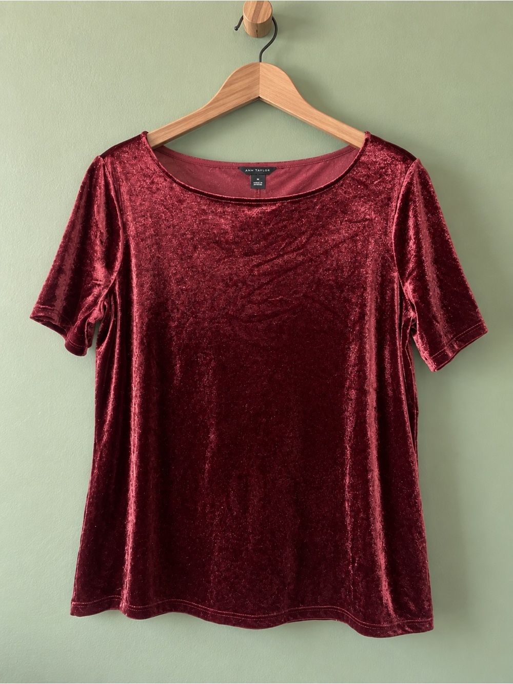 Ann Taylor Velvet Short-Sleeve Top - Deep Burgundy